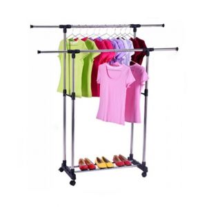 Easy Shop Double Pole Cloth Hanging Rack With Shoe Stand