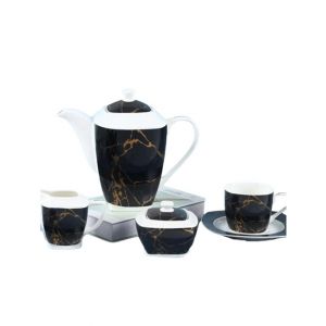 Easy Shop Marble Print Ceramic Tea Set - Black 15 Pieces