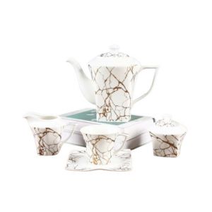Easy Shop Marble Print Ceramic Tea Set - White 15 Pieces