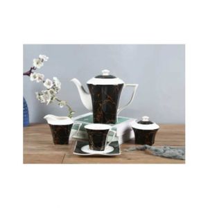 Easy Shop Marble Print Ceramic Tea Set -15 Pcs-Just Black