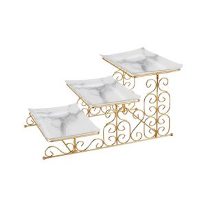 Easy Shop Three Floor Glass Serving Dish Set with Golden Stand-White