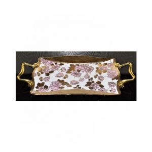Easy Shop 14” Printed Serving Tray With Steel Handle Golden
