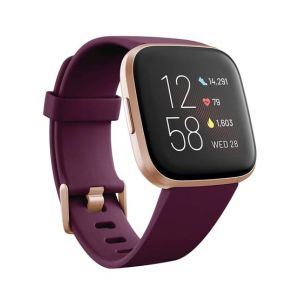 Fitbit Versa 2 Smartwatch Gold Aluminum Case With Burgundy Band