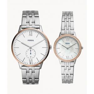 Fossil Three-Hand Stainless Steel Couple Watch Silver (FS5562SET)