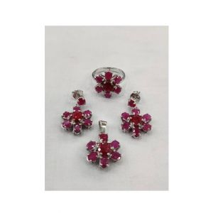 Gilgit Bazaar Ruby Stone Silver Set (18)