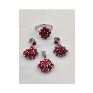 Gilgit Bazaar Ruby Stone Silver Set (22)