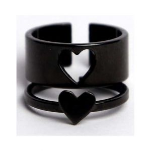 KhawajasKreation Heart Couple Ring Set Black