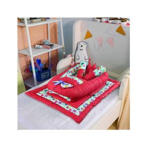Maguari Crown Pattern Baby Bed Set 6 Pcs Maroon (0583)