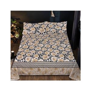 Maguari Flowers Design Double Bed Sheet Black & Cream (0357)