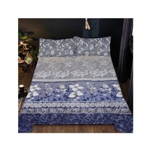 Maguari Flowers Double Bed Sheet Blue & White (0328)