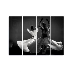Maguari Sufi Synthetic Canvas Small Wall Frame 4 Pcs Black & White (0729)