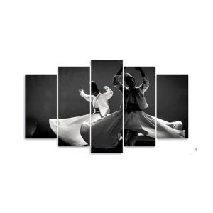 Maguari Sufi Synthetic Canvas Small Wall Frame 5 Pcs Black & White (0730)
