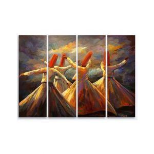 Maguari Sufism Oil Painting Synthetic Canvas Small Wall Frame 4 Pcs (0720)