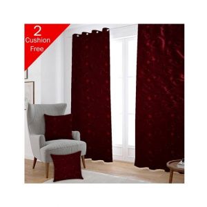 Maguari Taffeta Embriodery Curtain With Cushion Cover 2 Pcs Maroon