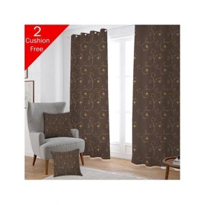 Maguari Taffeta Embriodery Curtain With Cushion Cover 2 Pcs Dark Brown (0088)