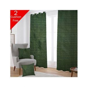Maguari Taffeta Embriodery Curtain With Cushion Cover 2 Pcs Green (0084)