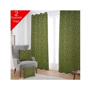 Maguari Taffeta Embriodery Curtain With Cushion Cover 2 Pcs Green