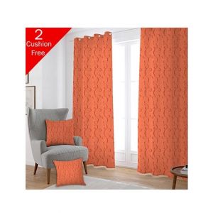 Maguari Taffeta Embriodery Curtain With Cushion Cover 2 Pcs Orange