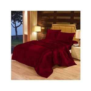 Maguari Satin Soft Silk Shine Double Bed Sheet Maroon (0309)