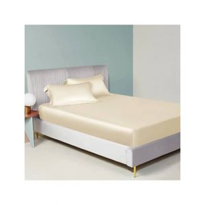 Maguari Silk Fitted Double Bed Sheet With Pillow Covers Beige