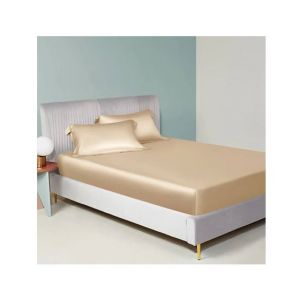 Maguari Silk Fitted Double Bed Sheet With Pillow Covers Light Brown