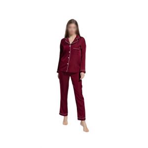 Goodsbuy Plain Silk Night Suit Red Wine-Medium-Maroon