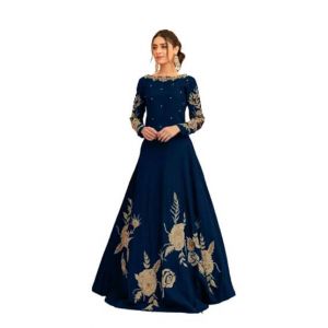 Azhari Traders Embroidery Long Maxi With Trouser-Blue