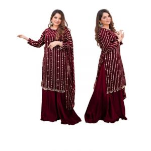 Azhari Traders Embroidery Suit Border And Neck With Emb Dupatta 3pcs-Red