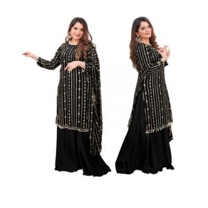 Azhari Traders Embroidery Suit Border And Neck With Emb Dupatta 3pcs-Black
