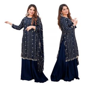 Azhari Traders Embroidery Suit Border And Neck With Emb Dupatta 3pcs-Blue