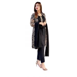 Azhari Traders Fully Embroidered Suit With Emb Inner, Plain Dupatta Trouser 4piece-Black