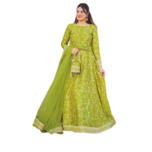 Azhari Traders Embroidered Top With Long Flare 4 Piece Suit -Yellow