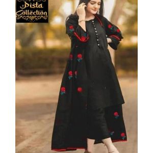 Pista Collection 3pcs Sleeves Embroidered Gown-Black