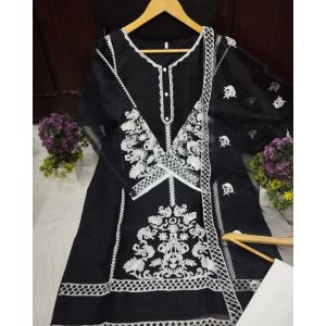 Pista Collection 3pcs Sleeves Embroidered Shirt-Black