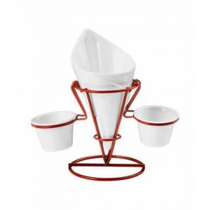 Premier Home Red Metal French Fry Cone with 2 Dip Dishes (0722625)