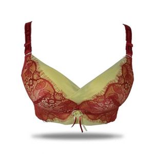 Purple Bag Lace Net Double Padded Wired Less Bra Red (OFW0041)
