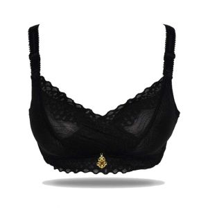 Purple Bag Lace Net Double Padded Wired Less Bra Black (OFW0042)