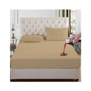 Rainbow Linen Water Proof Fitted Bed Sheet Beige (King Size)