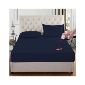 Rainbow Linen Water Proof Fitted Bed Sheet Dark Blue (King Size)