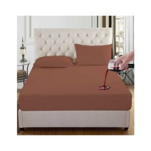 Rainbow Linen Water Proof Fitted Bed Sheet Light Brown (King Size)