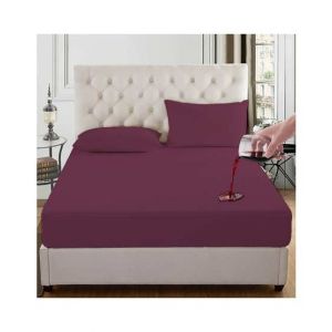 Rainbow Linen Water Proof Fitted Bed Sheet Maroon (King Size)