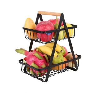 Raza Shop Portable Two Layer Iron Fruit Basket For Kitchen And Living Room