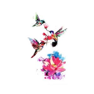 Scenic Accessories Waterproof Colorful Birds and Flower Tattoo (0104)