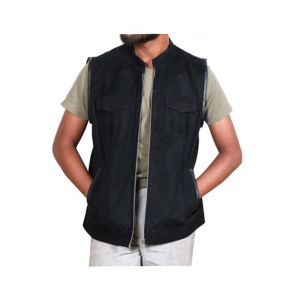 Sage Leather Men's Vest Coat Black (110189)-Medium