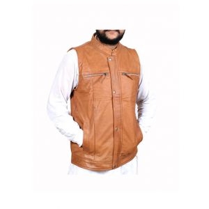 Sage Leather Men's Vest Coat Tan (110175)-Medium