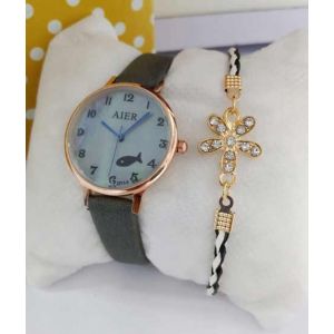 Sale Out Strap Watch + Bracelet For Women (0227)