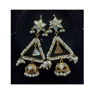 Shaz Jewels Triangular kundan Earrings Golden
