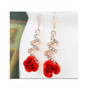 SS-Mart Red Rose Crystal Earrings Rose Gold