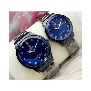 TFH Analog Stainless Steel Couple Watch Light Blue