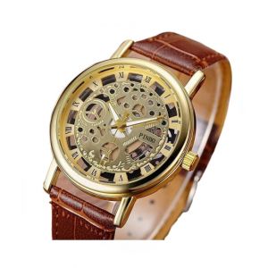 The Rubian Store Double Sided Glass Skeleton Watch For Men Brown